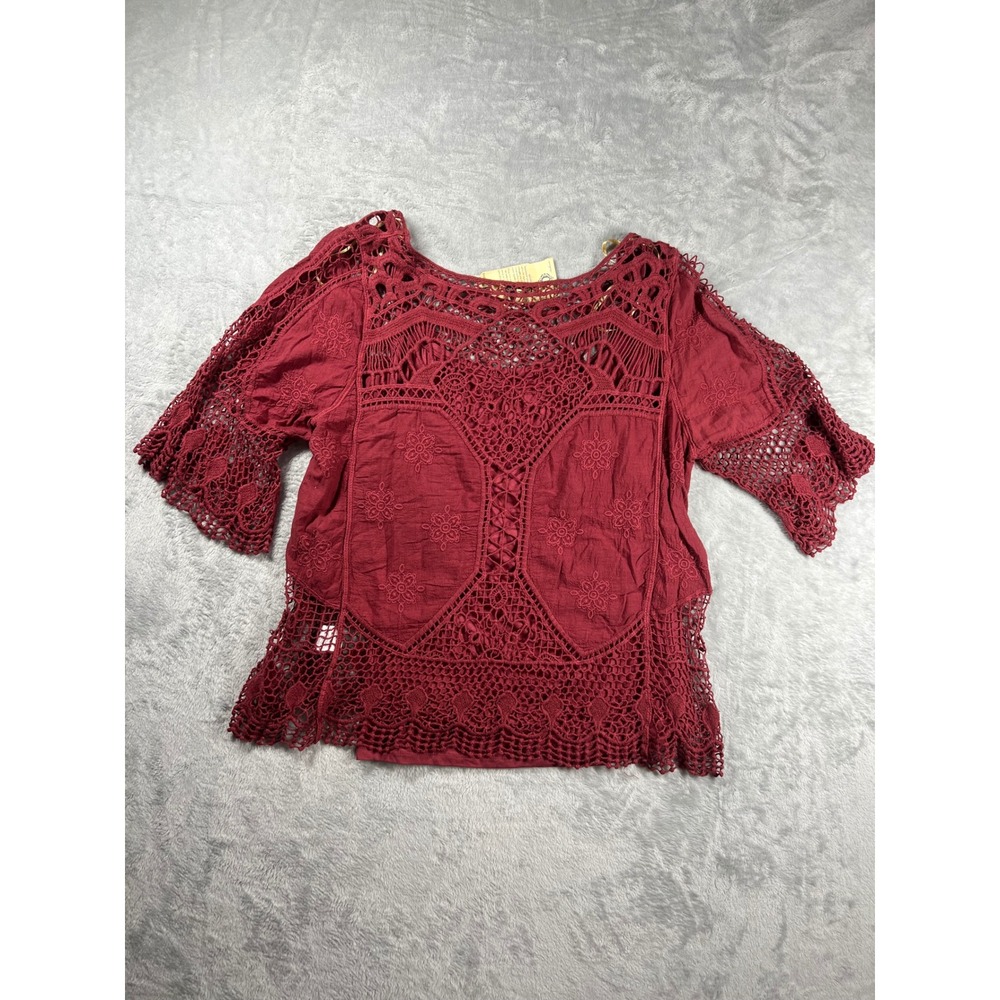 Democracy Womens Crochet Lace Embroidered Boho Top Teal Red B90263I5E XL Lot 2 - Picture 5 of 11